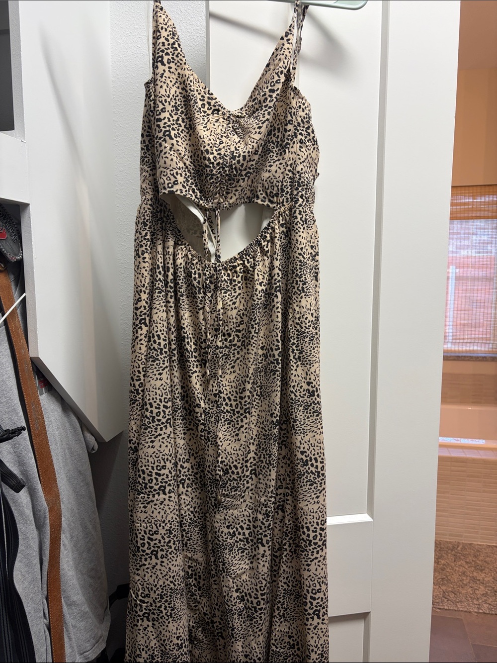 entro Beige and Black Leopard-Print Cutout Jumpsuit